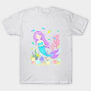 Cute Mermaids Under the Sea Neon T-Shirt
